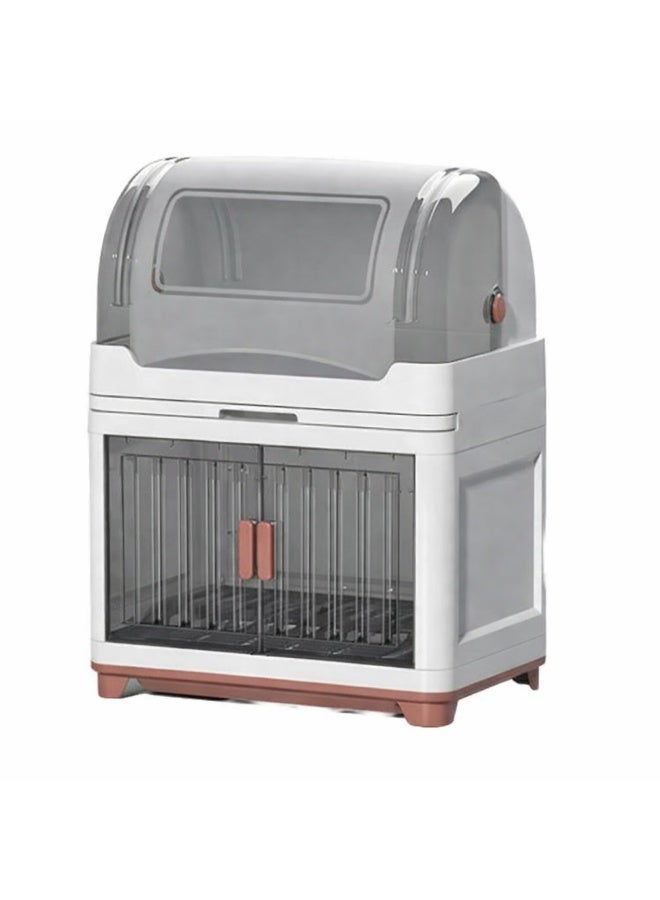 Tier Drain Dish Rack with Cover – Large Capacity Multi-Function Drying Rack with Removable Drain Board for Plates, Cutlery, Cups, and Dishes (Red, Double Layer) - Image 1